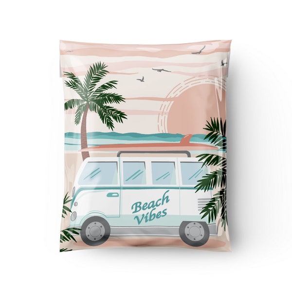 10 x 13” Poly Mailer Blue Van Illustration, Summer Mailer, Beach, Shipping Bag, Mailing Bag, Cute Poly Mailers, Self Seal, Boutique Envelope