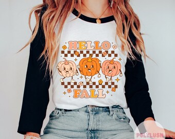 Hello Fall、Happy Pumpkin DTF 転写、すぐにプレス可能、熱転写、かわいい DTF 転写、T シャツ転写、トレンディな転写、DTF