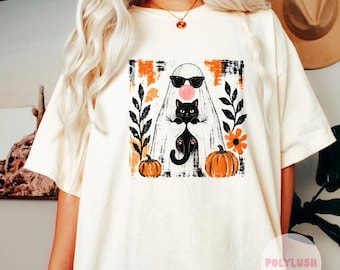 Ghost Cat DTF Transfer - Vibrant Halloween Shirt Design