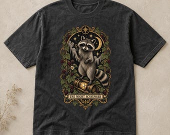 Night Scavenger Raccoon Tarot Shirt, Vintage Comfort Colors Tee, Gothic Trash Panda Gift
