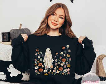 Painted Floral Ghost DTF Transfer (Halloween Shirt Heat Press)