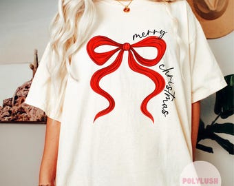 Red Bow Merry Christmas DTF Transfer, Ready To Press, Heat Transfer, Cute Dtf Transfer, Tshirt Transfer, Trendy Transfer, Dtf