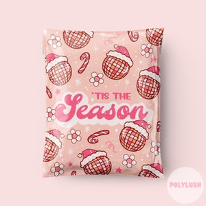 10 x 13” Joyful Disco Poly Mailer, świąteczny design, koperta świąteczna, torba wysyłkowa, torba pocztowa, urocze koperty z polietylenu, samoprzylepne, koperta butikowa