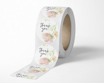 Adesivos de agradecimento com estampa floral campestre, 5 cm, rolo com 500 unidades
