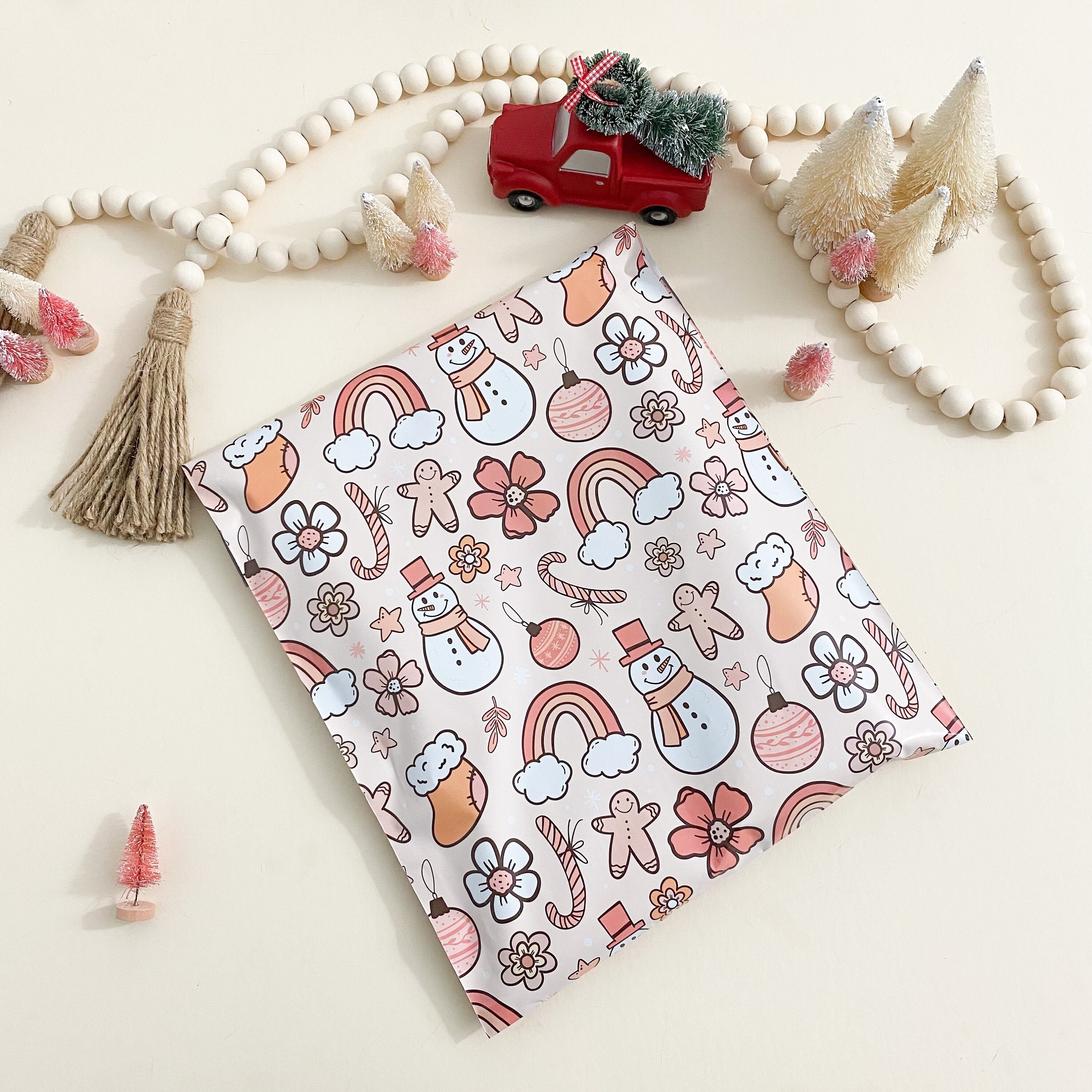 Festive Christmas Poly Mailers – Nutcracker, Snowman, Santa Floral Design – 10x13, 10-500pcs
