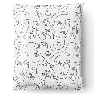 14.5 X 19&quot; Poly Mailer Abstract Line Faces, Shipping Bag, Abstract Mailer, Cute Poly Mailers, Self Seal, Boutique Envelope, Line Drawing