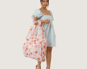 Large Maple Smile Reusable Bag, Foldable Shopping Bag, Cute Shipping Bag, Grocery Tote Bag, Small Business Owner Tote, Big Reusable Bag