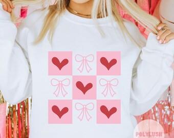Checkered Bow And Heart DTF Transfer, Ready To Press, Heat Transfer, Cute Dtf Transfer, Tshirt Transfer, Trendy Transfer, Dtf