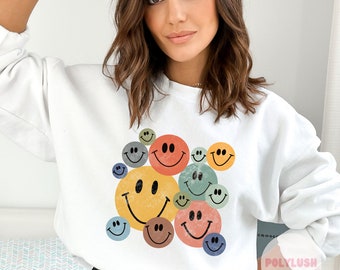 Transferencia DTF de cara sonriente retro, lista para imprimir, transferencia de calor, transferencia DTF linda, transferencia de camiseta, transferencia de moda, DTF