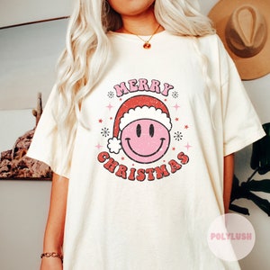 Merry Christmas PINK Smiley DTF Transfer, Ready To Press, Heat Transfer, Cute Dtf Transfer, Tshirt Transfer, Trendy Transfer, Dtf