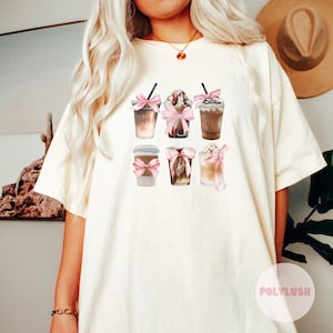 Transferencia DTF de café y lazo, lista para imprimir, transferencia de calor, transferencia DTF linda, transferencia de camiseta, transferencia de moda, DTF