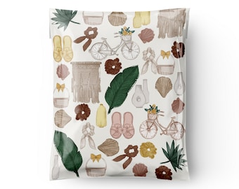 Bolsa de envío de polietileno con estampado floral veraniego de 10x13 pulgadas, ideal para boutiques.