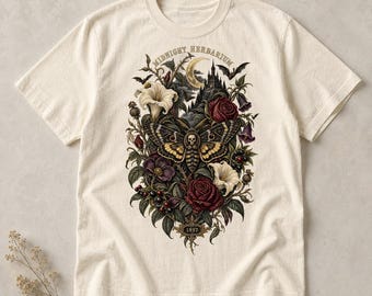 Midnight Herbarium Dracula Shirt, Gothic Botanical Comfort Colors Death's-Head Moth Tee