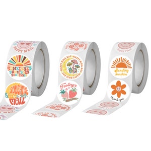 Paquete de muestra de pegatinas de agradecimiento de 2" (100 ct), pegatinas para pequeñas empresas, pegatinas redondas de agradecimiento, pegatinas de cara feliz, diseños de pegatinas mixtas,