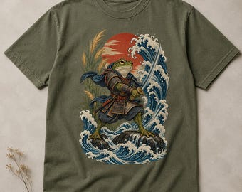 Frog Samurai Japanese Wave Shirt, Ukiyo-e Inspired Comfort Colors Tee, Funny Frog Gift