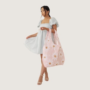 Grand sac réutilisable Oh Happy Day, sac à provisions pliable, sac d'expédition Daisy, sac fourre-tout d'épicerie, fourre-tout pour propriétaire de petite entreprise, grand sac réutilisable
