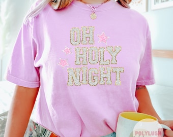Transferencia DTF Glitter OH Holly Night, lista para imprimir, transferencia de calor, linda transferencia DTF, transferencia de camiseta, transferencia de moda, DTF