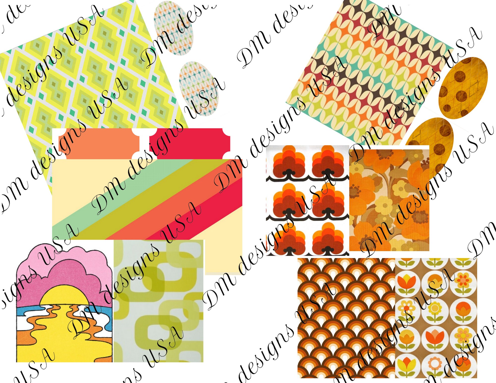 Digital print retro, Colorful Patterns, Backgrounds, Paper, Scrapbook, Textures, Instant Download, Scrapbooking Card, ephemera Junk Journal