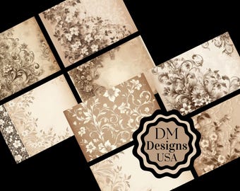 junk Journal background Sepia and Ivory, Layered, Cover, Kit, Digital, Download, Printable 12x12, 8 1/2x11 portrait and horizontal included