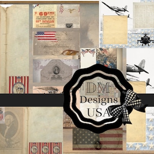 Independence day junk journal kit 4th of July military junk journal scrapbook card pages download masculine neutral digital patriotic pages