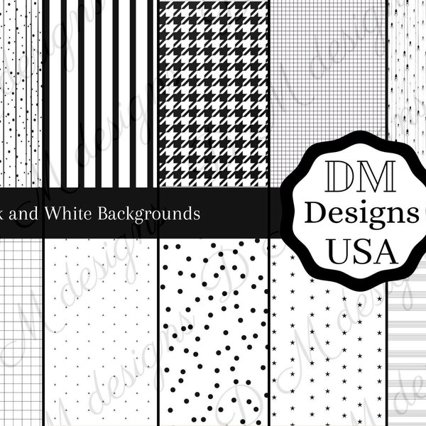 Black and White Digital Paper, Black White Pattern, Black White Backgrounds, Paper, Scrapbook, Textures, Instant Download, Scrapbooking Card