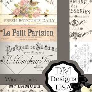 JUNK JOURNAL Etiketten digitale Instant Download Tags druckbare Papier basteln Vintage Etiketten Scrapbooking Hochzeit französisch Paris neutral