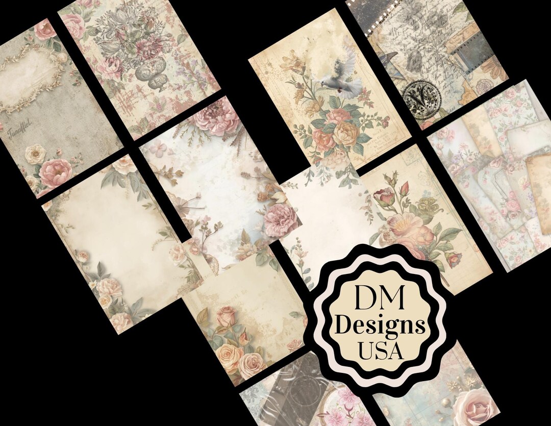 Shabby Chic Floral Junk Journal Pages, Vintage Ephemera, Printable ...