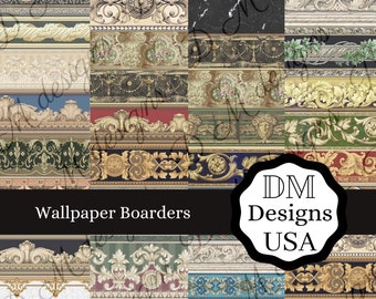 Junk Journal wallpaper borders scrapbooking card making digital printable paper crafting various color styles travelers notebook grunge fun