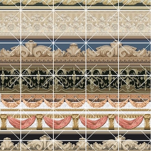 Puede incluir: Una colecci&oacute;n de bordes decorativos ornamentados en varios estilos y colores, incluyendo dorado, marr&oacute;n, blanco y azul. Los bordes presentan intrincados patrones florales, dise&ntilde;os de cuerda y volutas.