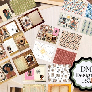 Afroamerikaner Junk Journal Kit Tagebuch Seiten Tags Ephemera Papier Zubehör Karten Scrapbooking Verschiedenes blau braun Hintergrund 153 Artikel