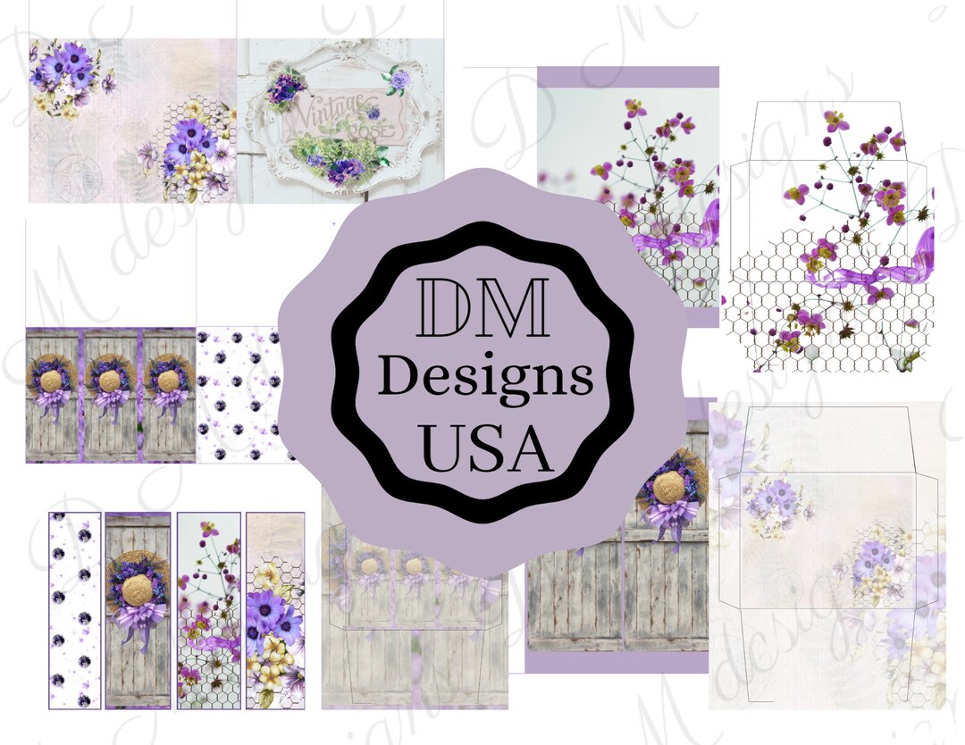Purple Floral Junk Journal Kit: Vintage Farmhouse Ephemera (digital ...