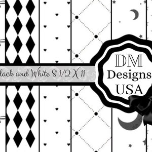 Papel digital preto e branco, padrão preto e branco, fundos pretos e brancos, papel, álbum de recortes, texturas, download instantâneo, cartão de scrapbooking