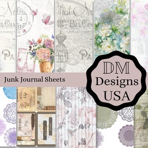 JUNK JOURNAL papeles digitales Descarga instantánea Etiquetas Papel imprimible elaboración de varias imágenes tarjetas libro de scrapbooking haciendo hojas completas 10 páginas