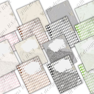 Junk Journal 16 Seiten harlekin gestreift schwarz grün rosa beige Lesezeichen Download Kit ganzseitig