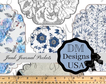 Vintage Folded Pockets Printable, Vintage Folded Tags, Florals Digital Embellishments, Junk Journal Ephemera, Digital Pocket Printable Tags