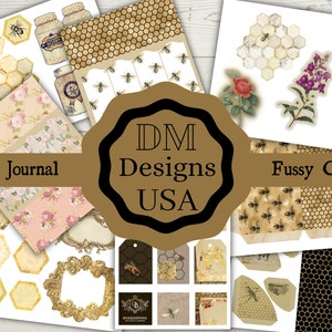 Bee Fussy Cuts, Kit per diario di scarto, Apicoltore, Api, Vintage, Diario di scarto, Stampabile, Carta, Giallo, Effimera, Digitale, Scarica