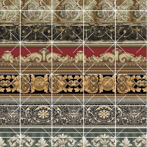 Puede incluir: Un patr&oacute;n sin costuras que presenta un dise&ntilde;o repetitivo de bordes ornamentados en oro y negro con motivos florales y geom&eacute;tricos. El patr&oacute;n es perfecto para usar en decoraci&oacute;n del hogar, moda y otros proyectos creativos.