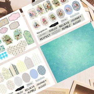 floral Junk Journal Folio Kit Vintage Printable Folder birds Ephemera Digital Download flip through cards scrapbooking turquoise greenery image 4