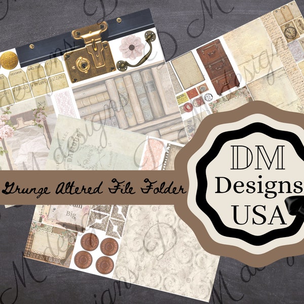 Urban grunge altered file folder ephemera neutral junk journal vintage images beige brown trunk car digital download pages