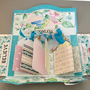 floral Junk Journal Folio Kit Vintage Printable Folder birds Ephemera Digital Download flip through cards scrapbooking turquoise greenery image 1