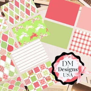 Pastell Hintergrundseiten für Junk Journaling, Tagebuchseiten, Papierzubehör, Karten, Scrapbooking, verschiedene Grün-Blumen-Hasen
