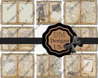 Motorcycle Dad Man Fathers day Masculine Junk Journal Pages: Skulls, Flames (Digital Download)