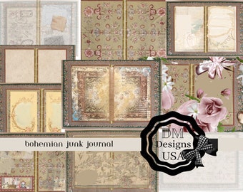 Bohemian Junk Journal Kit, Vintage Collage Pages, Scrapbook Ephemera (Digital Download)