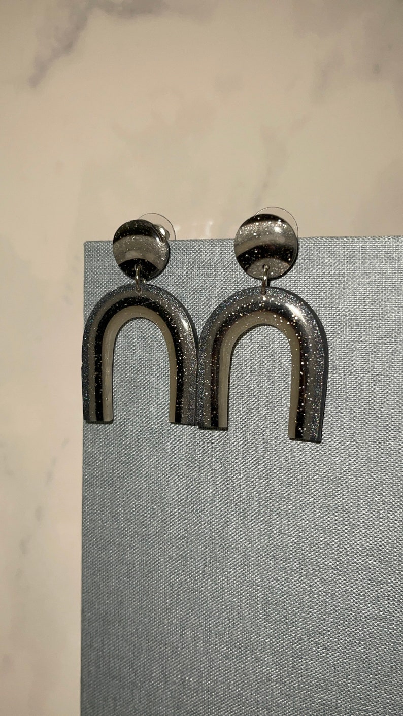 Handmade in Texas Custom Black Rainbow Earrings Gifts for her Polymer Clay