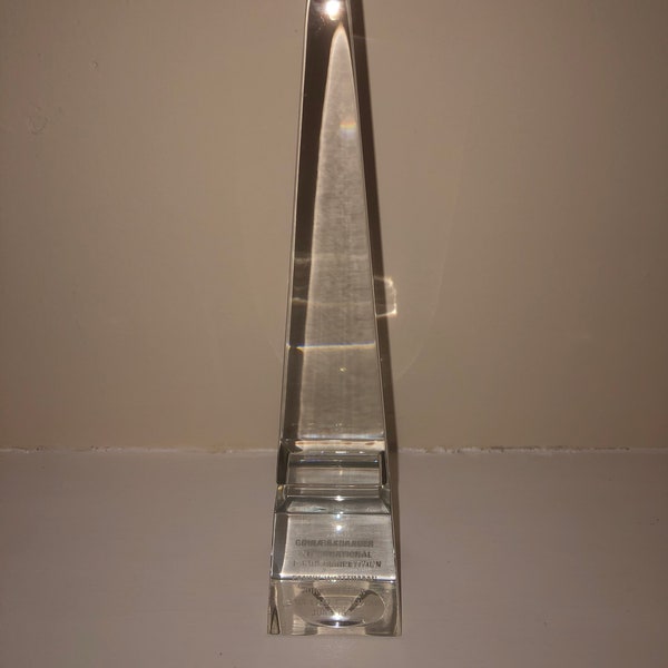 Vintage Crystal Obelisk by Baccarat France purchased from the Estate of Dame Fanny Waterman who was Britain's most Famous Piano Teacher