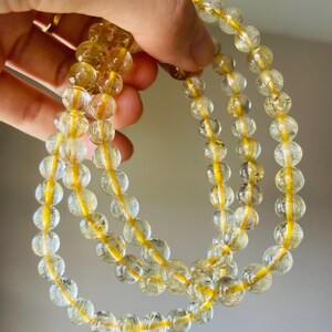 Real Natural Genuine Gemstone Bracelet, Natural Golden Rutilated Quartz bracelet, 6-7mm Golden Rutilated Quartz beads. 7.2inches bracelet
