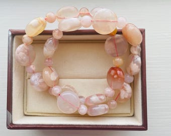 Real Natural Genuine Gemstone Bracelet, Natural Sakura Agate Bracelet, 8mm Natural Sakura Agate Beads, 7.2inches Bracelet