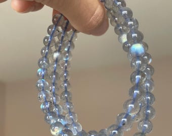 Real Natural Genuine Gemstone Bracelet, Natural Labradorite Grey Moonstone Bracelet, 6-7mm Labradorite Grey Moonstone Beads. 7.2inches