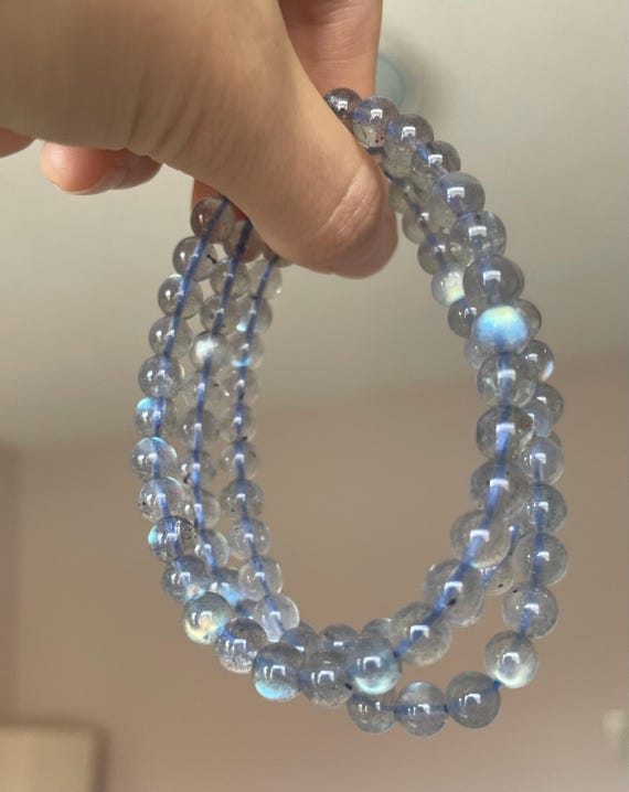 Natural Labradorite Grey Moonstone Gemstone Bracelet (7.2 inches)