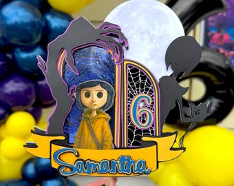 Adorno para tarta de Coraline, cumpleaños espeluznante, decoración para fiesta de Coraline